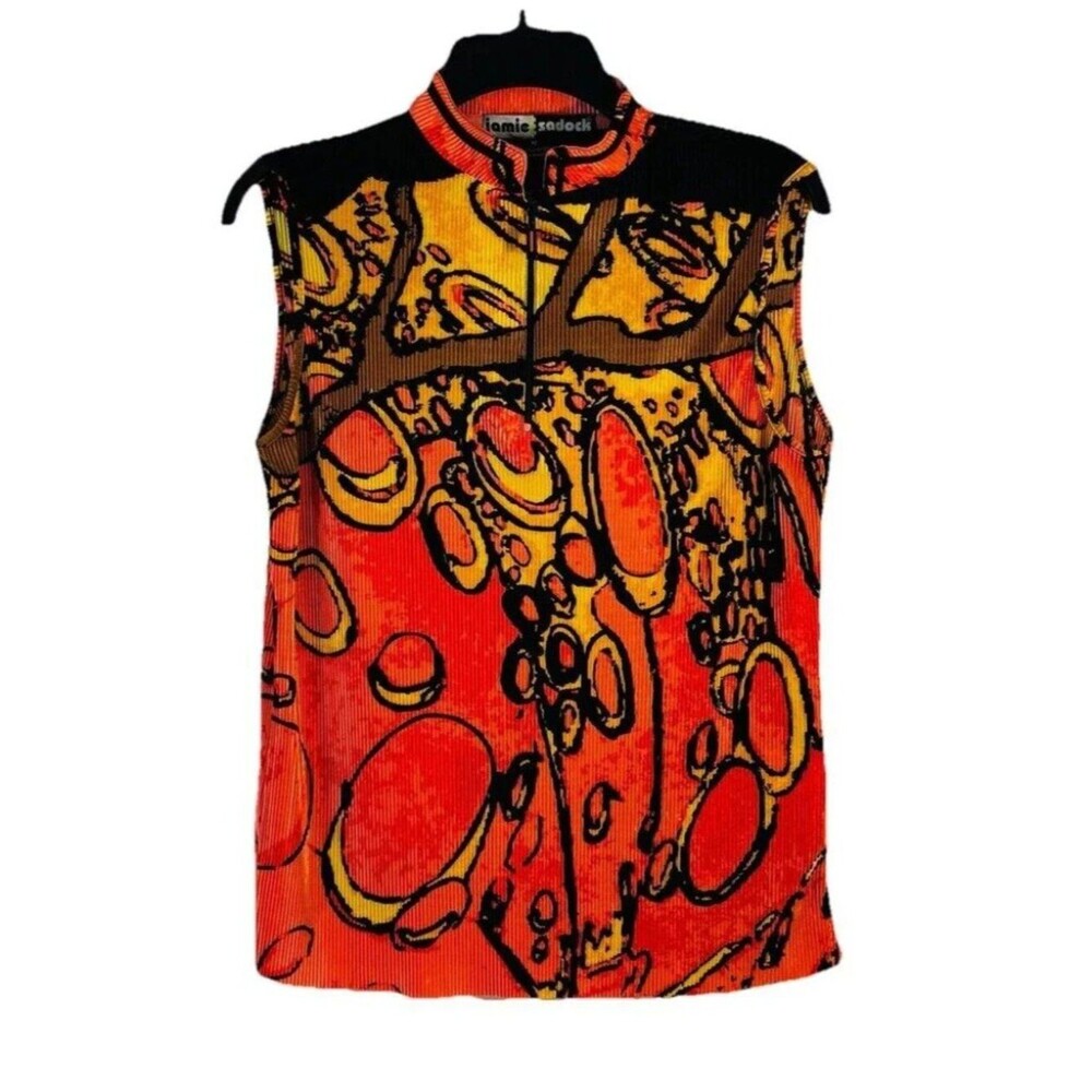 Jamie Sadock Crunch Top Sleeveless Performance Golf Shirt Abstract Orange Print